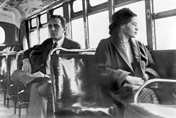 Rosa Parks sitting on a bus in Montgomery, Alabama, 1956. Underwood Archives/UIG/REX/Shutterstock.com