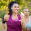 Black women jogging with context on weight management.