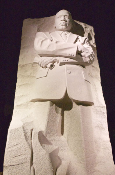 Martin Luther King Jr. Memorial at night in Washington DC.