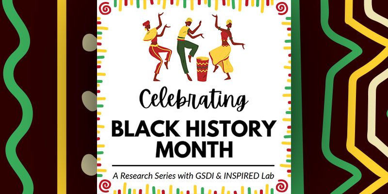 Colorful poster with dancing images for Black History Month Research Series