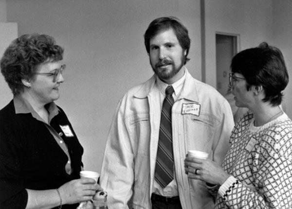 1984: Faculty member Rachael Dedmon, future dean Jack Richman, and student Julie Gaskell (MSW '85)