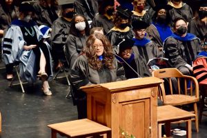 Dean Ramona Denby-Brinson speaks during the 2022 graduation ceremony.