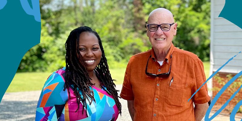 MSW alumna Antoinetta Royster and colleague Ronnie Dunevant pose in the driveway of Person County's new Child Advocacy Center.